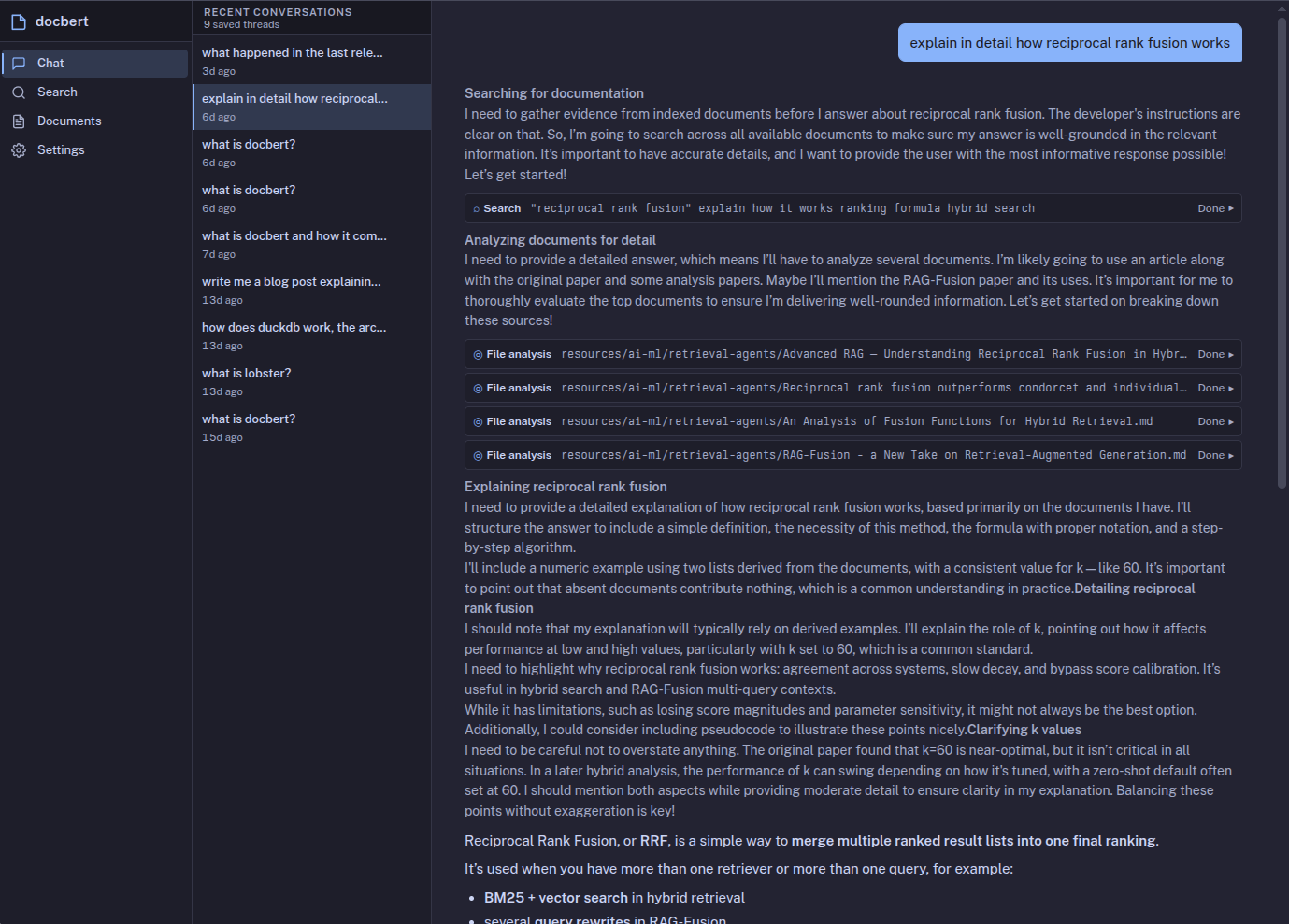 Chat with inline tool calls and search-result cards