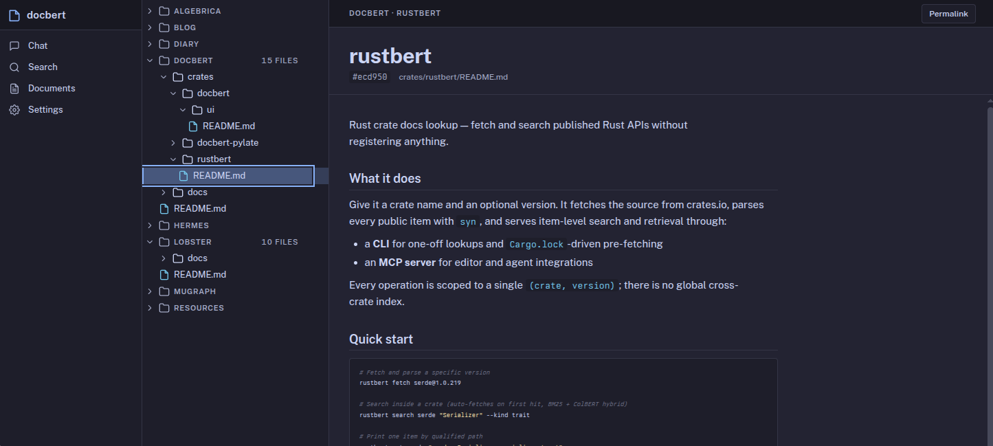Documents view with the new file tree and preview pane